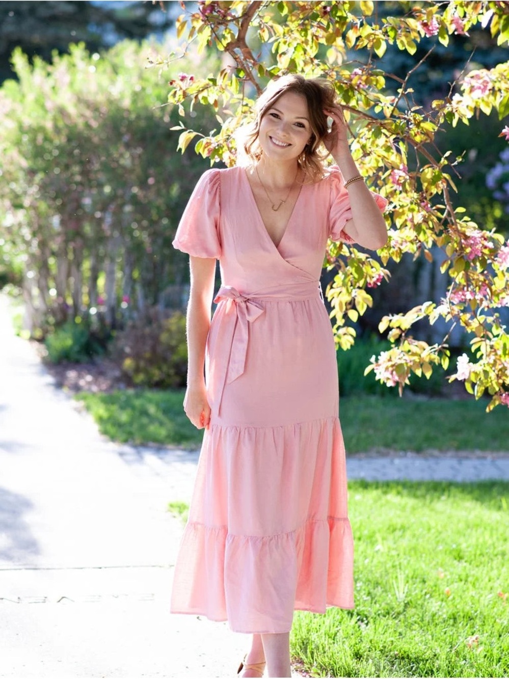 Madison Dusty Pink Wrap Linen Maxi Dress